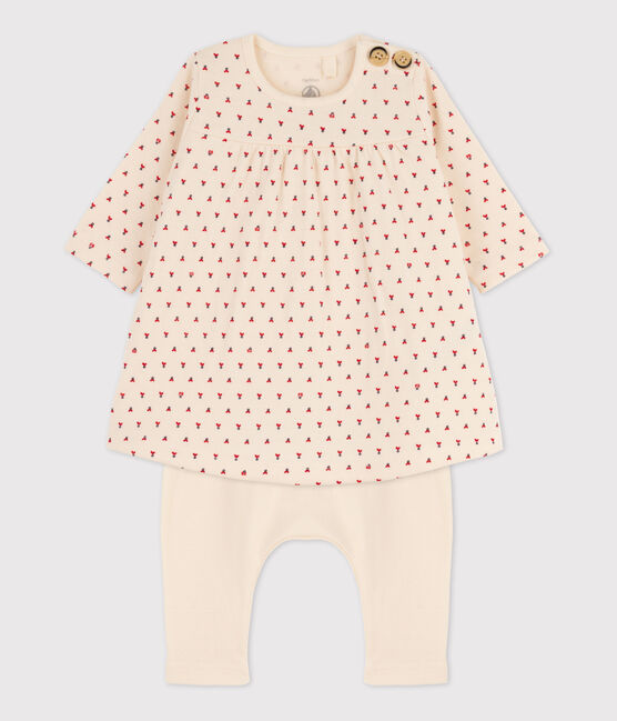 Kleid mit Leggings aus Baumwoll-Doppeljersey für Mädchen weiss AVALANCHE/ MULTICO
