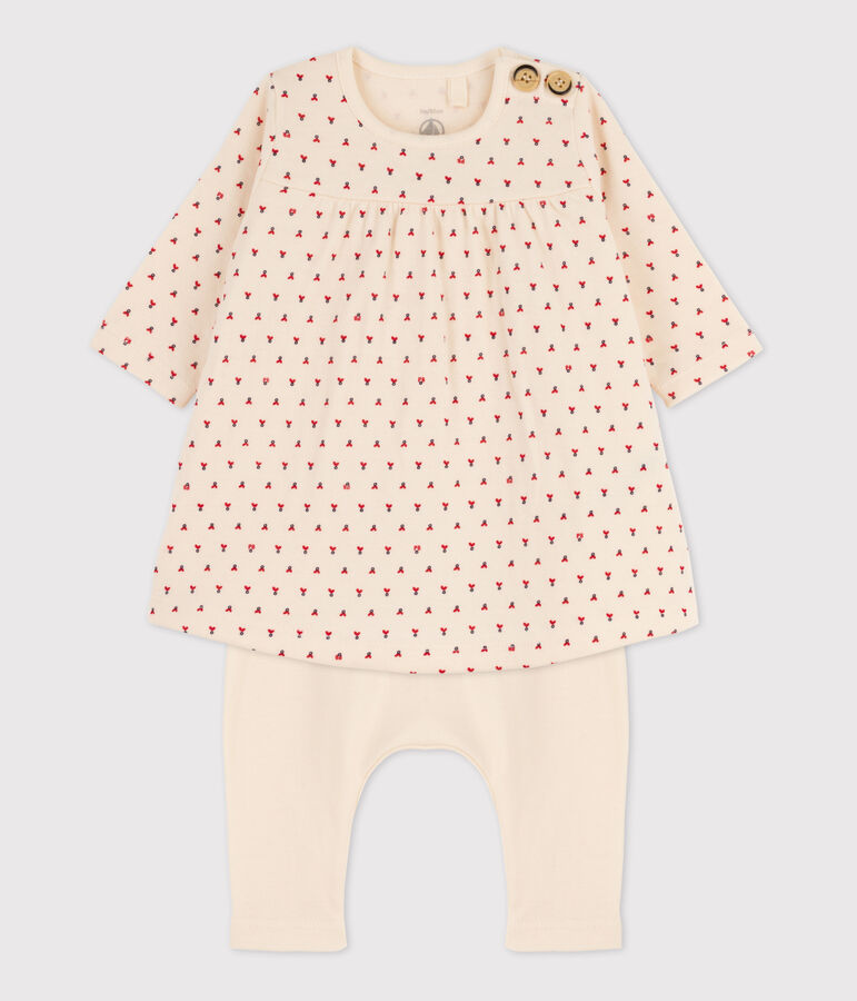 Kleid mit Leggings aus Baumwoll-Doppeljersey f&uuml;r M&auml;dchen naturfarben/vielfarbig