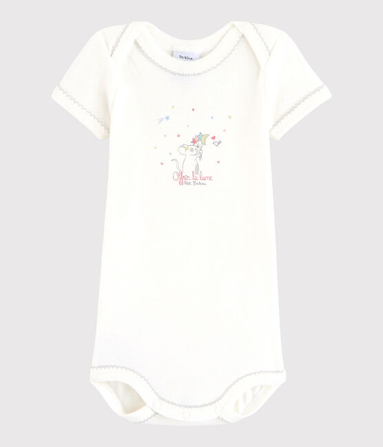 Kurzärmeliger Baby-Body Mädchen weiss Lait