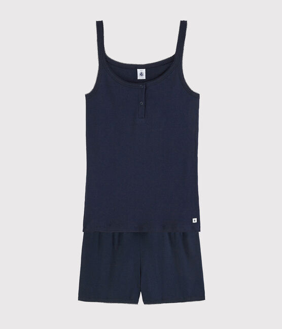 Kinder-Kurzpyjama aus Baumwolle mit Marinemotiv für Mädchen/Damen blau SMOKING