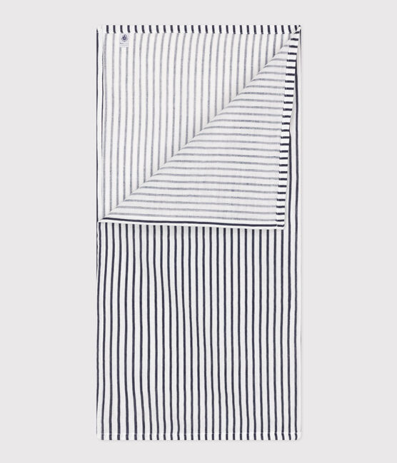 BABY-WICKELTUCH MIT MARINESTREIFEN AUS BAUMWOLLGAZE weiss MARSHMALLOW/blau SMOKING