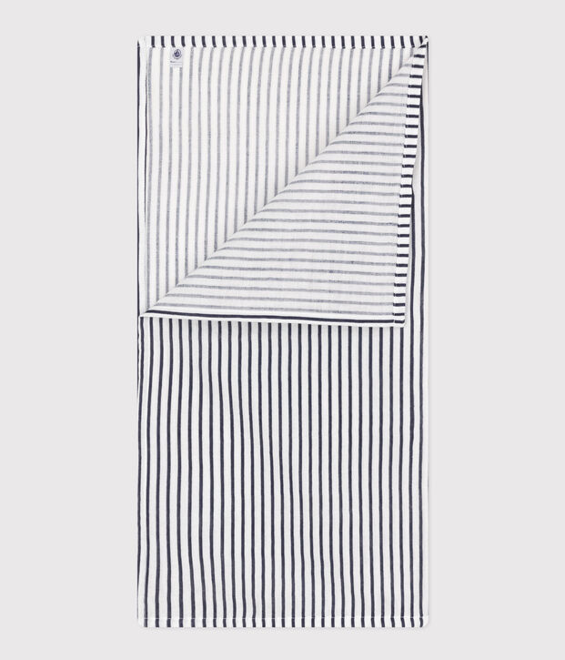 BABY-WICKELTUCH MIT MARINESTREIFEN AUS BAUMWOLLGAZE weiss/blau