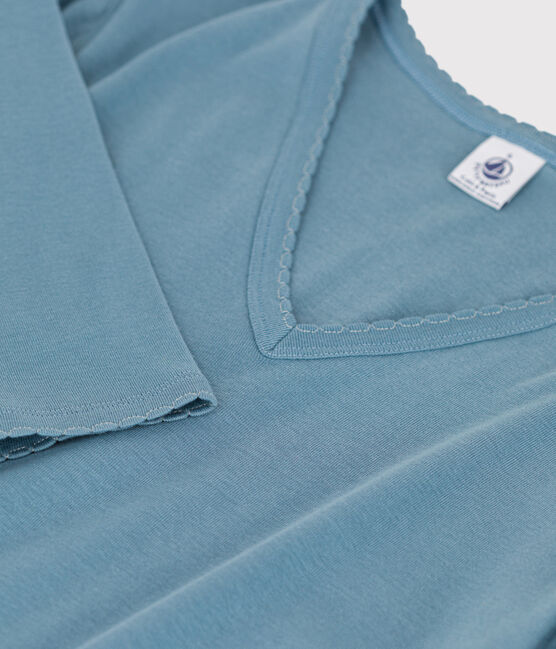 Eng anliegendes T-Shirt mit Pikotkante aus Bio-Baumwolle für Damen blau ROVER