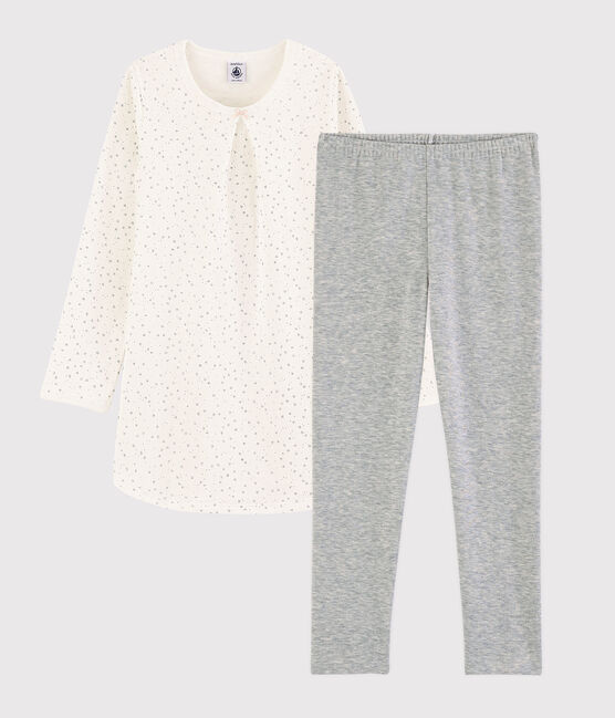 Sternen-Nachthemd und Leggings aus Doppeljersey für Mädchen weiss MARSHMALLOW/grau ARGENT