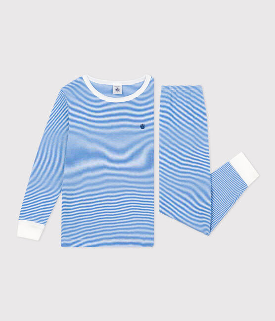 Gestreifter Kinderpyjama aus Baumwolle DELPHINIUM/ MARSHMALLOW