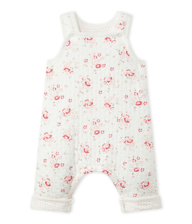 Gesteppte Baby-M&auml;dchen-Latzhose aus gedoppeltem Jersey weiss/vielfarbig