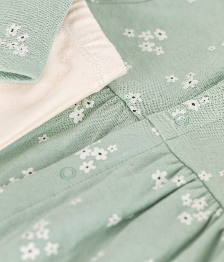 Baby-Kleid und Leggings aus Baumwolle gr&uuml;n/vielfarbig