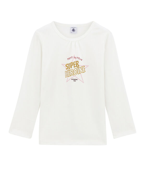 Mädchen-Langarmshirt weiss MARSHMALLOW