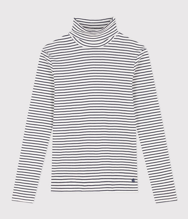 Rollkragenshirt aus Baumwolle f&uuml;r Damen weiss/blau