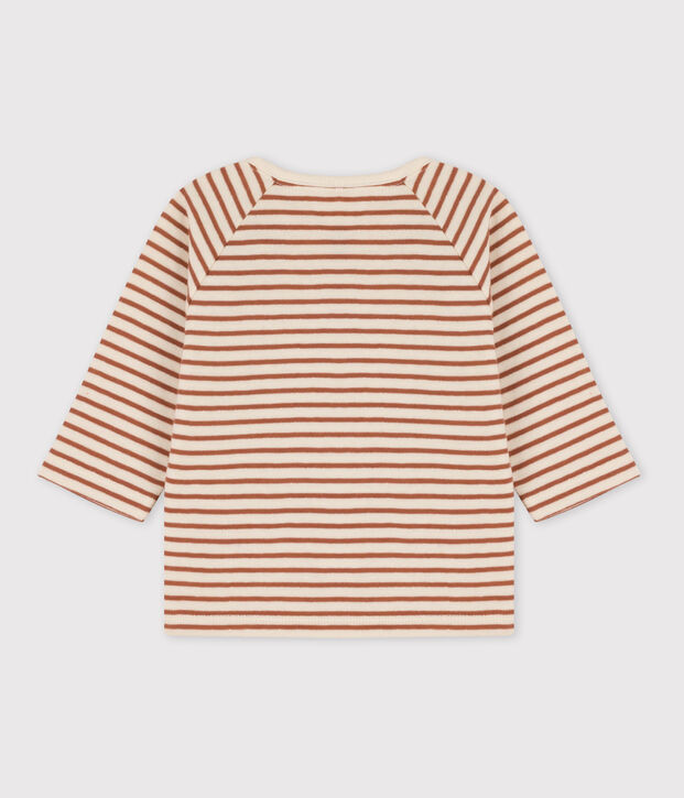 Gestreiftes Baby-T-Shirt aus Baumwoll-Doppeljersey naturfarben/braun/naturfarben
