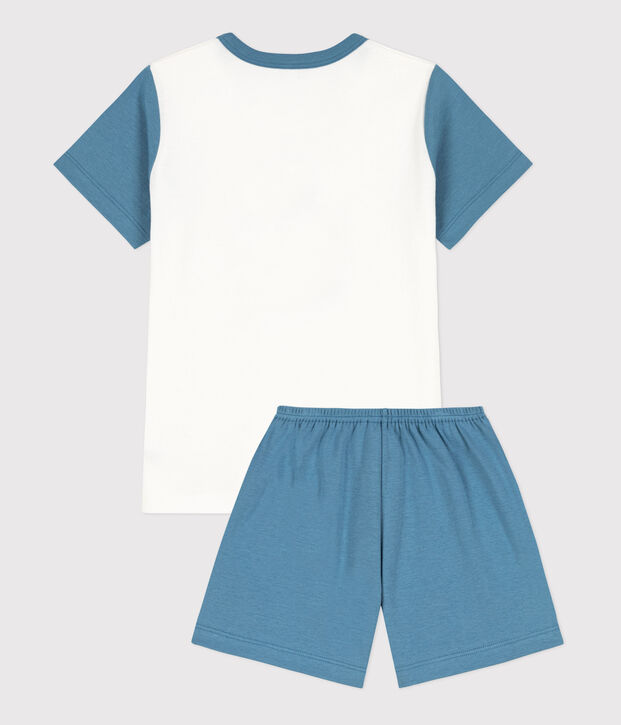 Kinder-Kurzpyjama aus Baumwolle mit Tintenfischmotiv blau/weiss