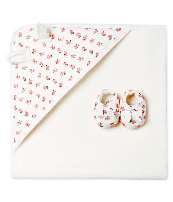 Set mit Badetuch und Babyschuhen aus Bouclé-Frottier und Rippstrick weiss MARSHMALLOW/rosa GRETEL/ MULTICO