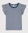 Gestreiftes Kinder-T-Shirt aus Baumwolle für Mädchen blau MEDIEVAL/weiss MARSHMALLOW