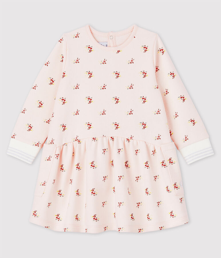 Lang&auml;rmeliges Baby-Kleid aus Molton f&uuml;r M&auml;dchen rosa FLEUR/weiss MULTICO