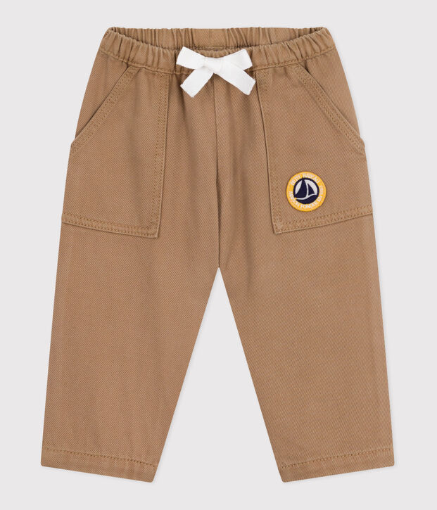 Baby-Hose aus einfarbiger Baumwolle mit Aufn&auml;her im Cargo-Stil beige