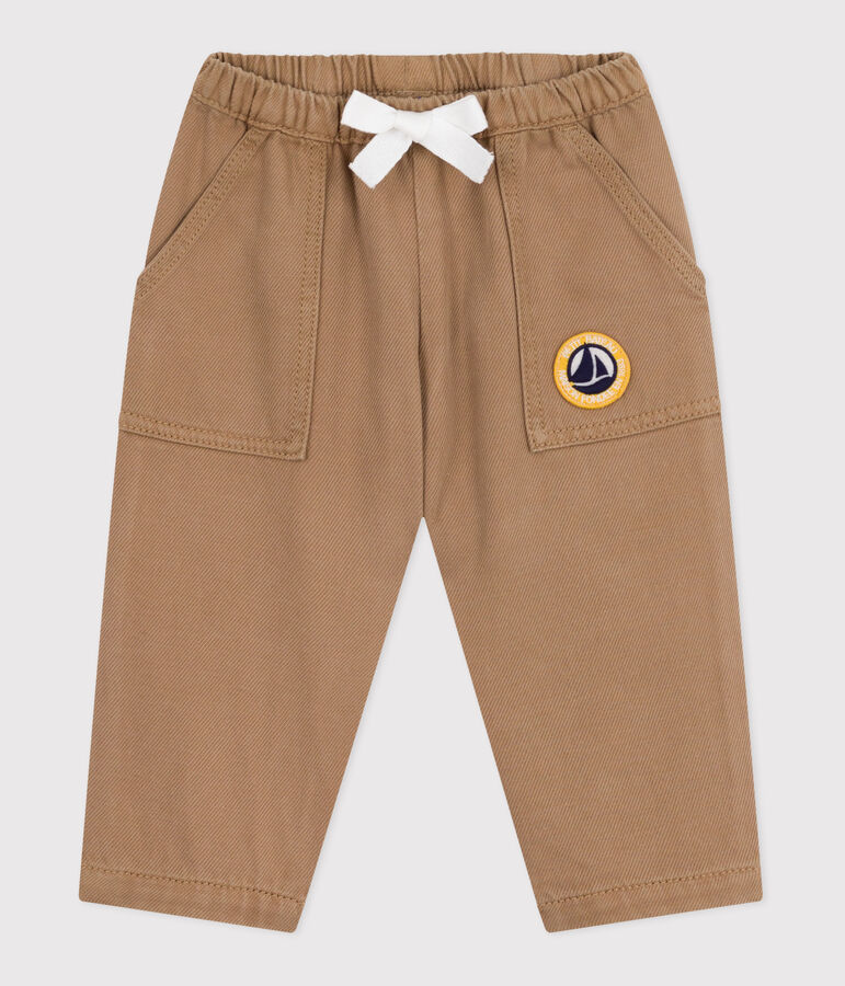 Baby-Hose aus einfarbiger Baumwolle mit Aufn&auml;her im Cargo-Stil beige