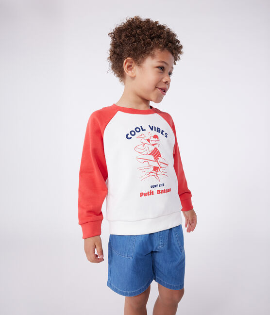 Kinder-Sweatshirt aus bedruckter Baumwolle rot MARSHMALLOW/ SPI