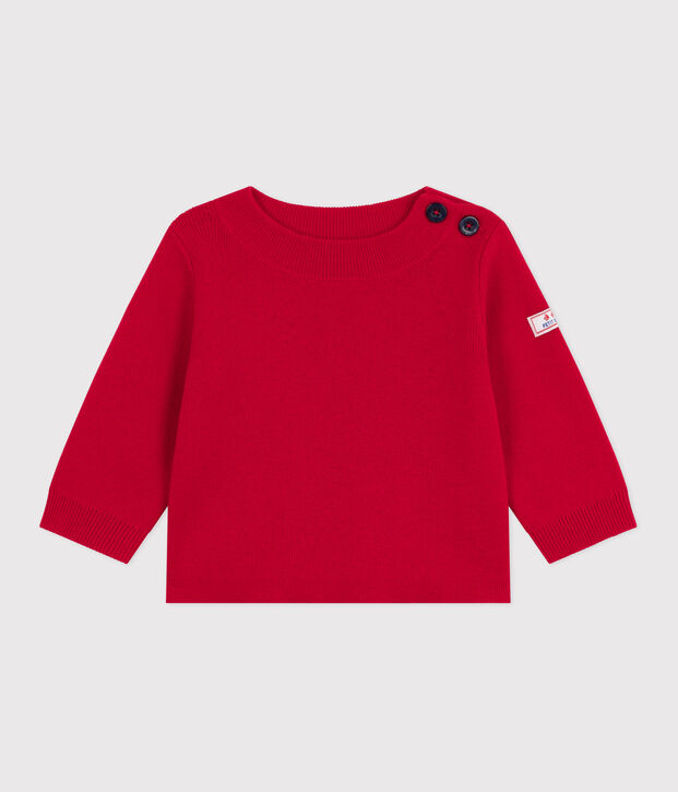 Baby-Pullover im Marine-Look aus einfarbiger Wollle und Baumwolle rot