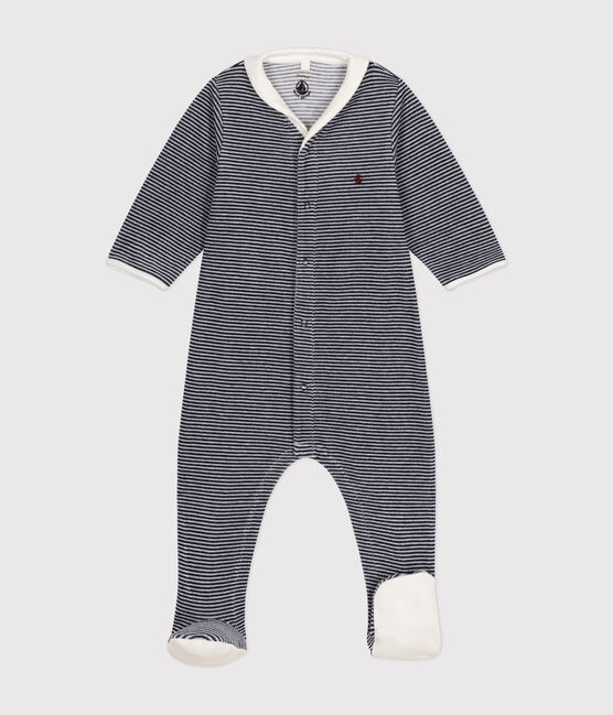 Baby-Strampler aus Samt mit Ringelstreifen blau SMOKING/weiss MARSHMALLOW