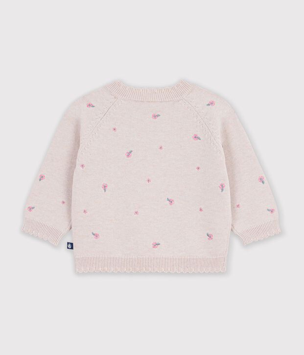 Baby-Pullover aus Wolle und Baumwolle mit bestickten Blumen rosa/vielfarbig