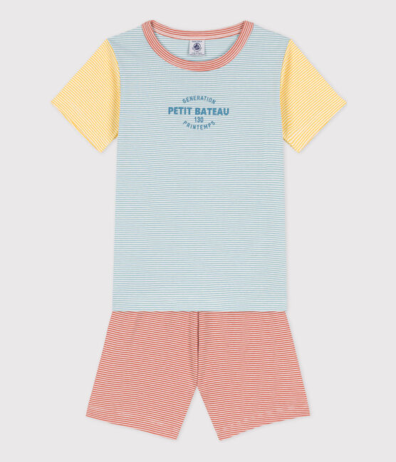 Kinder-Kurzpyjama aus Baumwolle mit dreifarbigen Ringelstreifen MIMI/ MULTICO