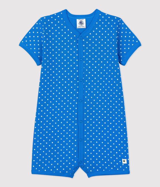 Kurzer Baby-Einteiler aus Bio-Baumwolle mit Pünktchenmuster blau BRASIER/grau MARSHMALLOW