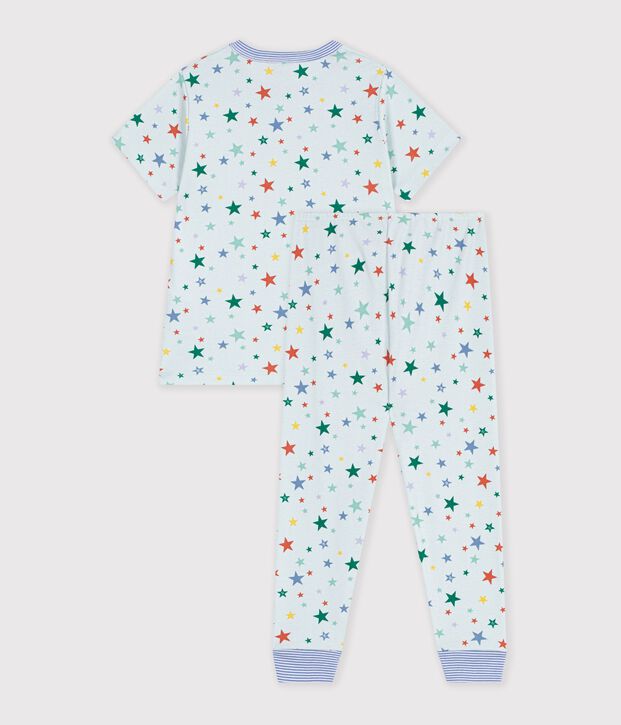 Kurz&auml;rmeliger Kinder-Pyjama mit langen Beinen aus gemusterter Baumwolle blau/vielfarbig