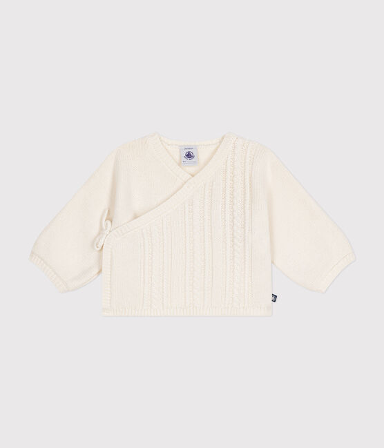 Baby-Cardigan aus Wolle und Baumwolle weiss MARSHMALLOW