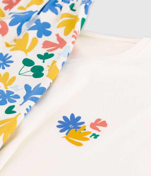 Kinder-Kurzpyjama aus Baumwolle f&uuml;r M&auml;dchen weiss/vielfarbig