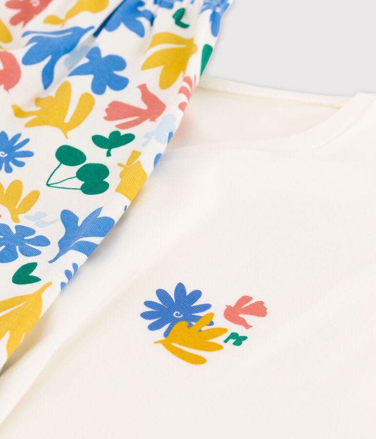 Kinder-Kurzpyjama aus Baumwolle f&uuml;r M&auml;dchen weiss/vielfarbig