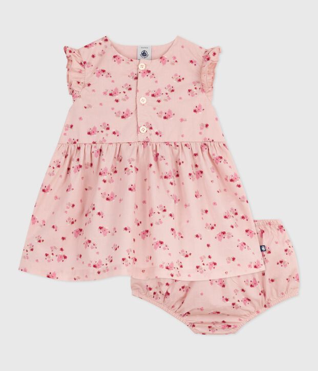 &Auml;rmelloses Baby-Kleid aus Baumwolle mit dazu passendem Bloomer rosa/vielfarbig