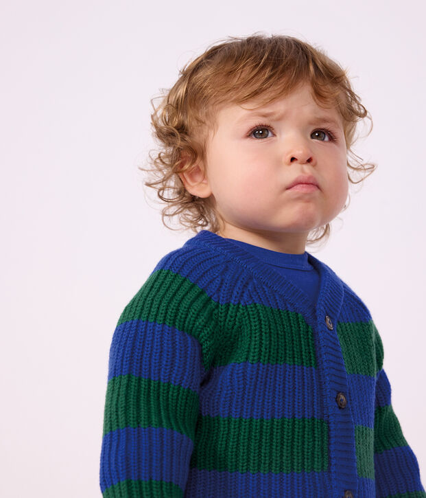 Baby-Cardigan aus Woll- und Baumwollstrick mit Streifen vielfarbig/gr&uuml;n