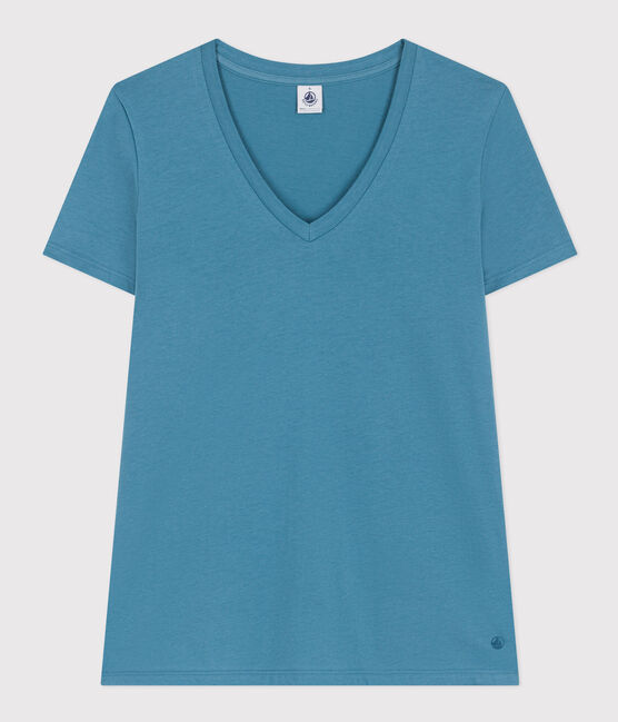 Damen-T-Shirt LE DROIT aus Baumwolle mit V-Ausschnitt blau POLOCHON