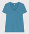 Damen-T-Shirt LE DROIT aus Baumwolle mit V-Ausschnitt blau POLOCHON