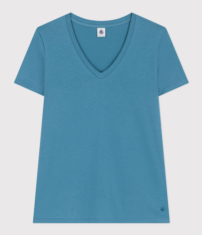 Damen-T-Shirt LE DROIT aus Baumwolle mit V-Ausschnitt blau