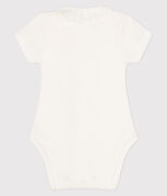 Kurzärmeliger Baby-Body mit Halskrause weiss MARSHMALLOW