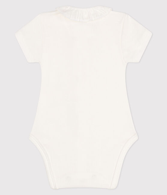 Kurzärmeliger Baby-Body mit Halskrause weiss MARSHMALLOW