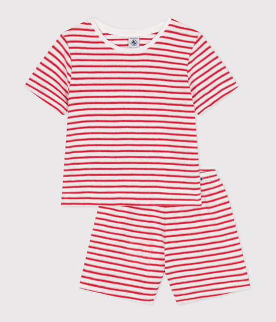 Kinder-Kurzpyjama aus Baumwolle mit Streifen rot MARSHMALLOW/ SPI