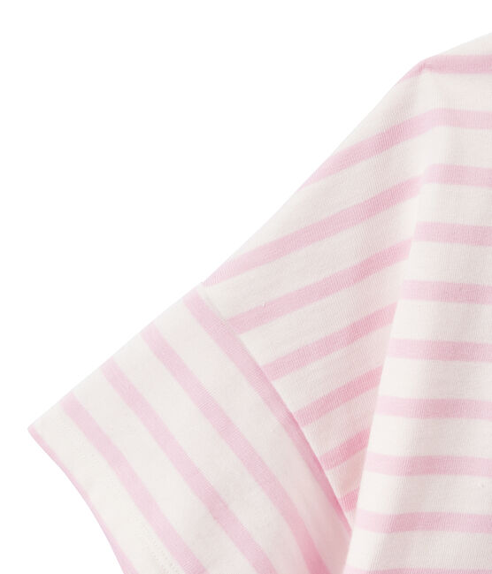 Kurzärmeliges Damen-Streifenshirt aus Jersey weiss MARSHMALLOW/rosa BABYLONE