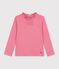 Lang&auml;rmeliges einfarbige Kinder-T-Shirt mit Kragen rosa