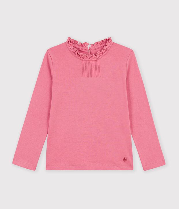 Lang&auml;rmeliges einfarbige Kinder-T-Shirt mit Kragen rosa