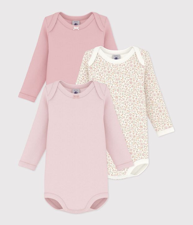 Set lang&auml;rmeliger Baby-Bodys aus Baumwolle mit Blumenmotiv vielfarbig