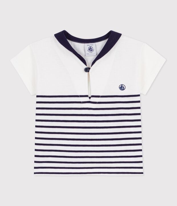 Kurz&auml;rmeliges Baby-T-Shirt aus Baumwolle mit Matrosenstreifen blau/blau