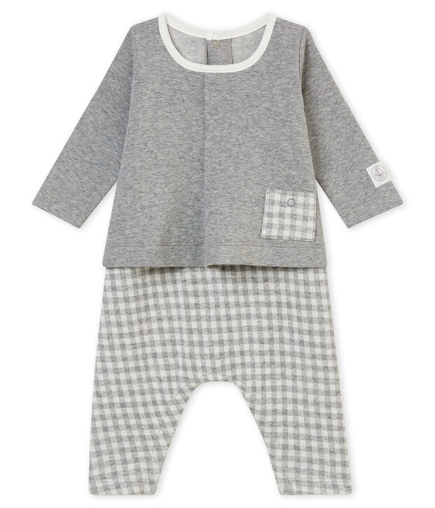 Langer Baby Jungen Overall mit Vichy-Karomuster grau/weiss