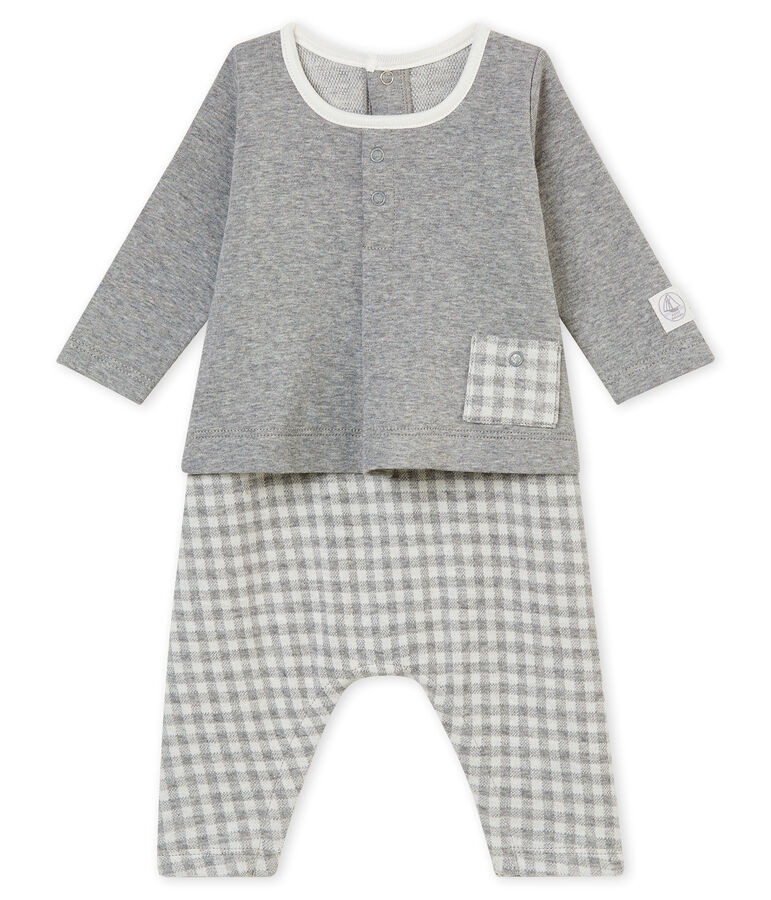 Langer Baby Jungen Overall mit Vichy-Karomuster grau SUBWAY/weiss MARSHMALLOW