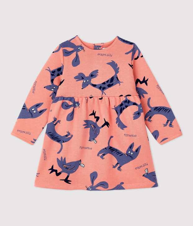 Babykleid aus Molton mit Tier-Druck rosa/vielfarbig