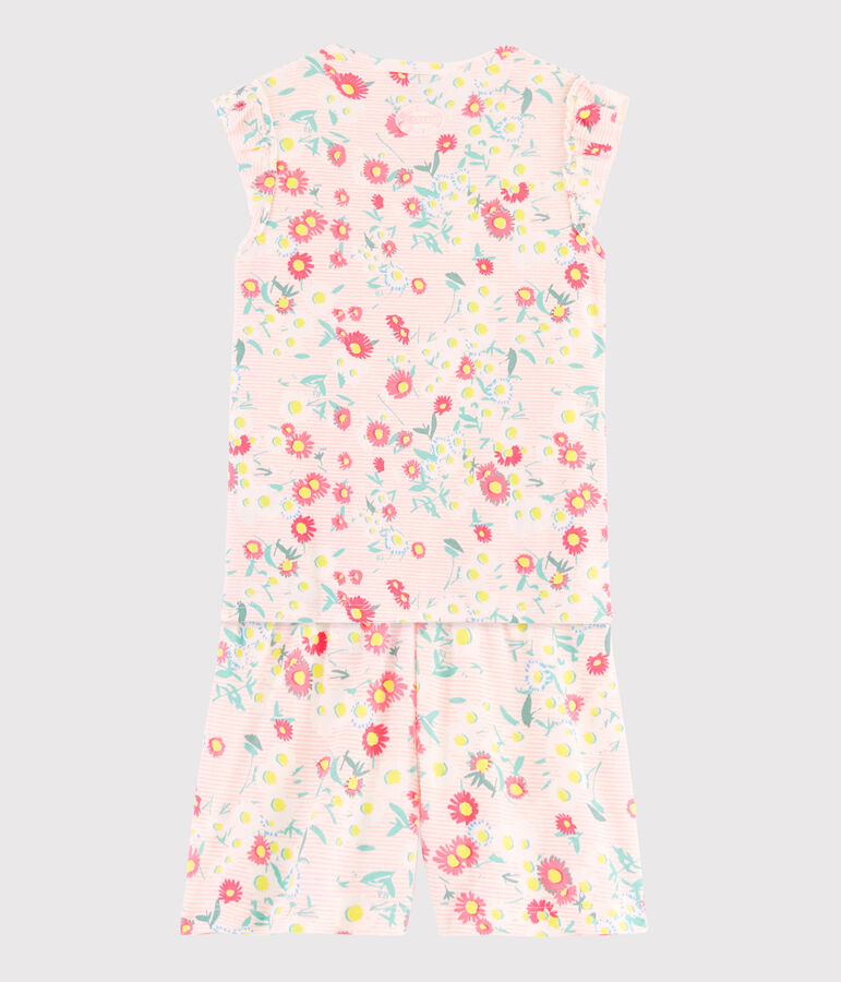 Kurz-Pyjama aus Rippstrick mit Blumenmuster f&uuml;r kleine M&auml;dchen weiss MARSHMALLOW/weiss MULTICO