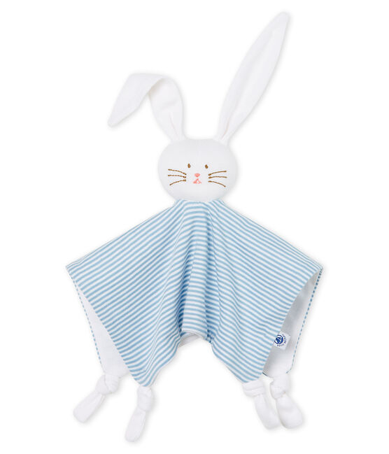 Baby-Kuschelhäschen aus Rippstrick blau ACIER/weiss MARSHMALLOW