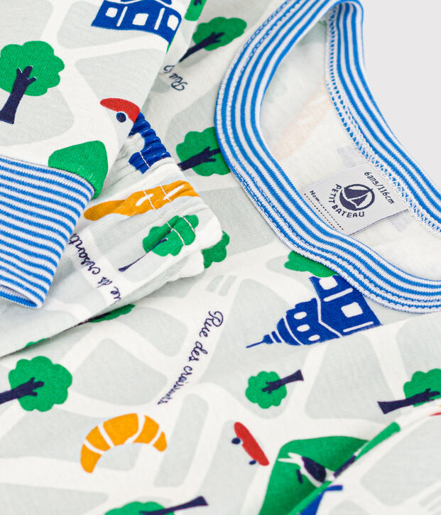 Kinderpyjama aus Baumwolle mit Paris-Printmotiv weiss/vielfarbig