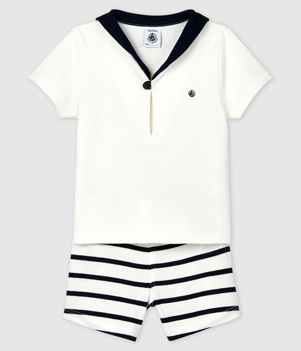 Zweiteiliges Baby-Set f&uuml;r Jungen weiss/blau